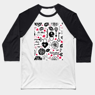 Kitsch Valentine | black, white and red| love pattern Baseball T-Shirt